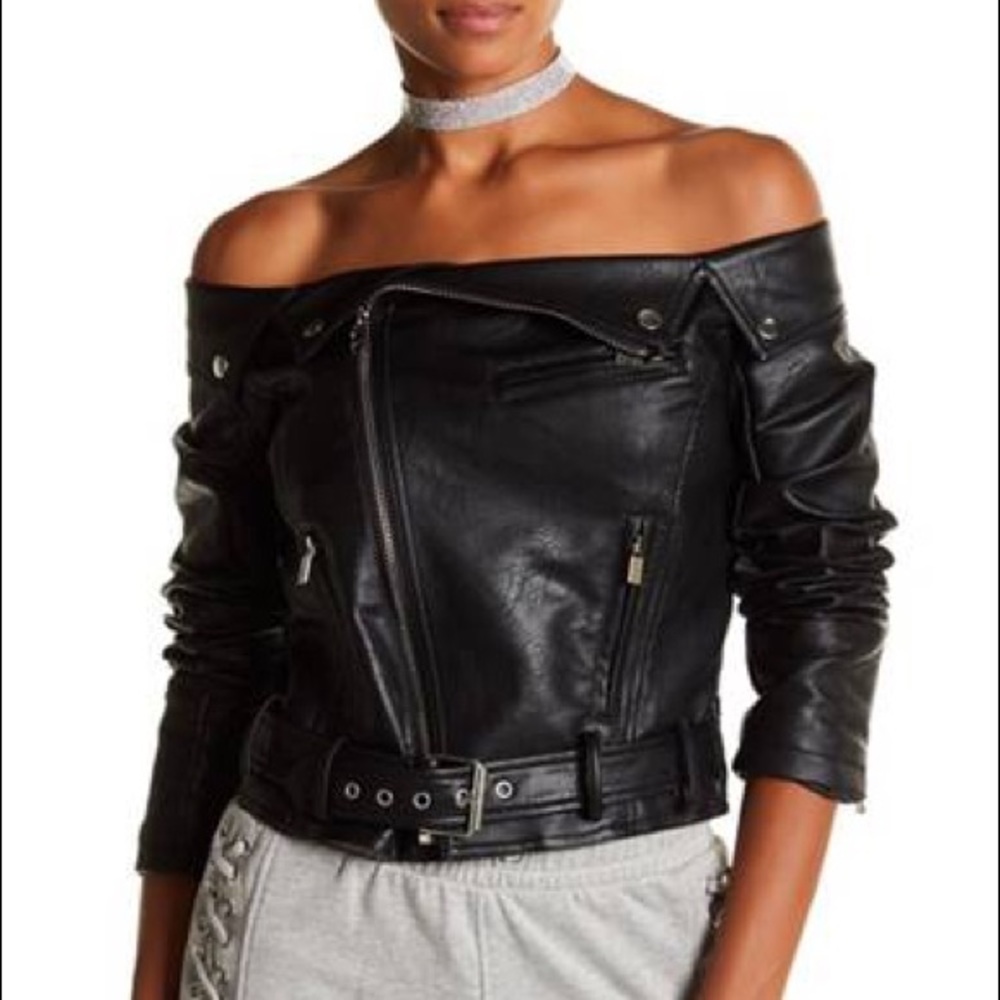 Off-the-Shoulder Moto Jacket